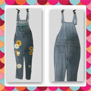 Misslook painted floral flower overall denim jeans